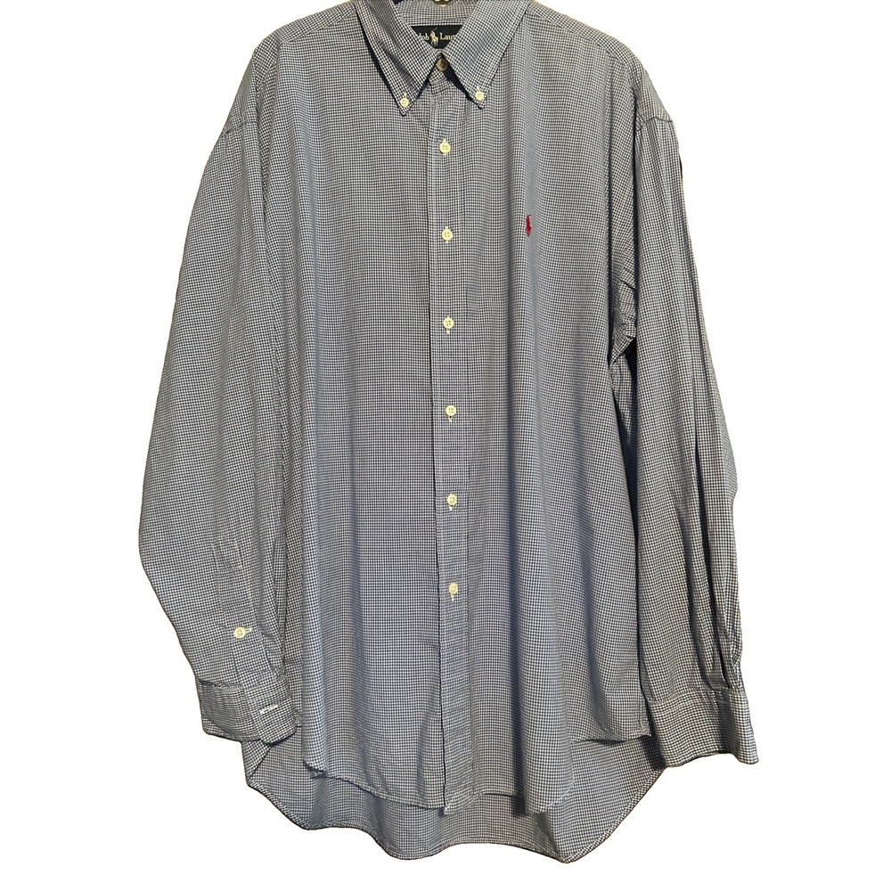 Ralph Lauren Men L Blue White Gingham Check Button Down Shirt Red Pony Blaire